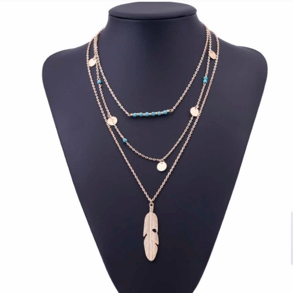 🌻ONE LEFT! Layer Gold Feather Necklace - Picture 2 of 4